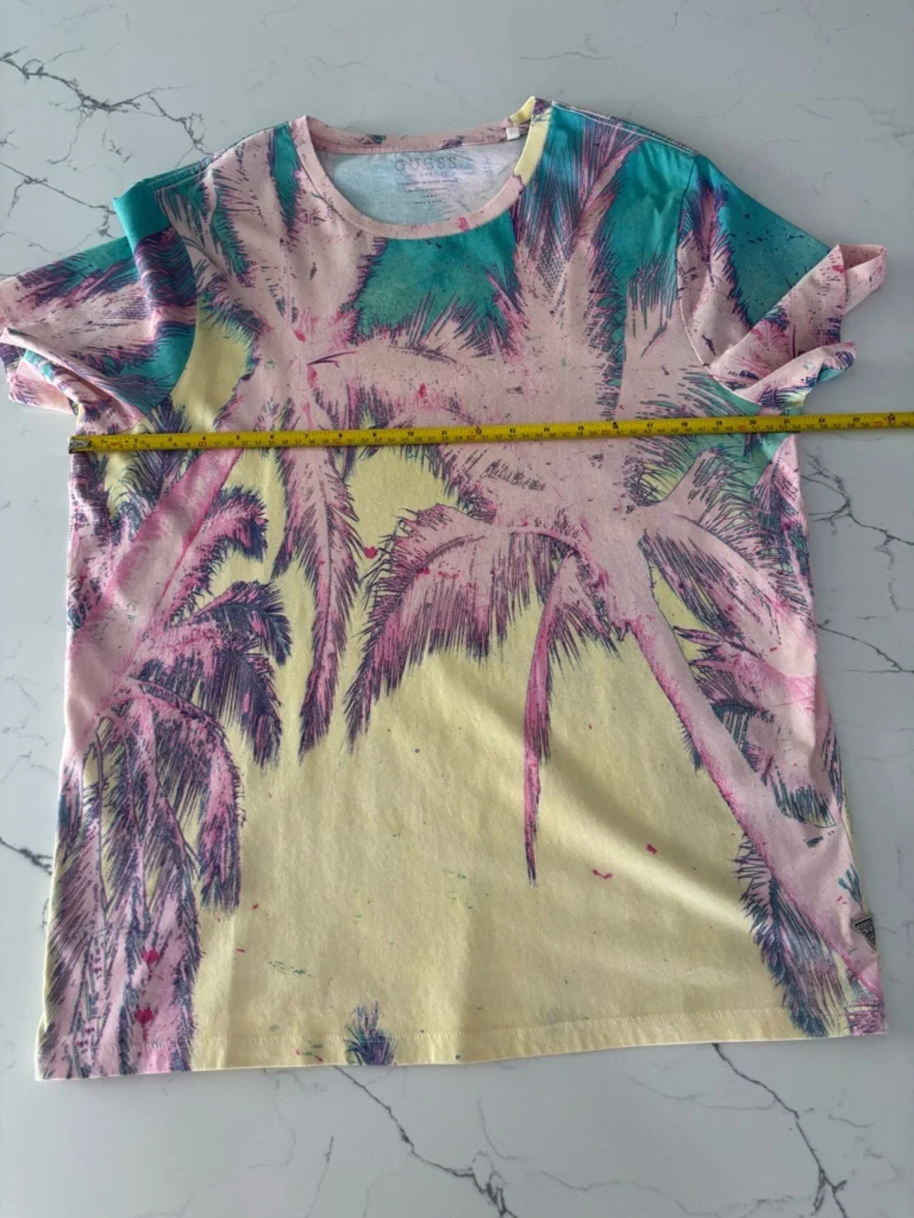 Guess Tropical Palm Graphic Tee in Pastel Yellow, Pink, Teal - Picture 3 of 6